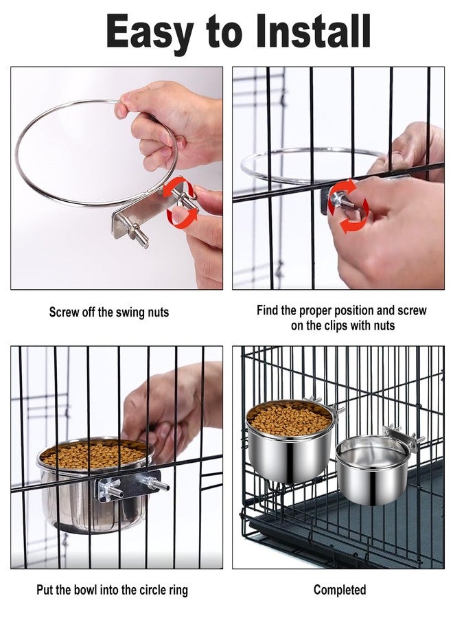 MultiOutools Crate Dog Bowls, Removable Stainless Steel Dog Bowl for Food and Water, Pet Kennel Hanging Food Water Feeder Station for Small/Medium/Large Pets, (7.1"x2.6" & 6.3"*2.4", Silver) - Image 4